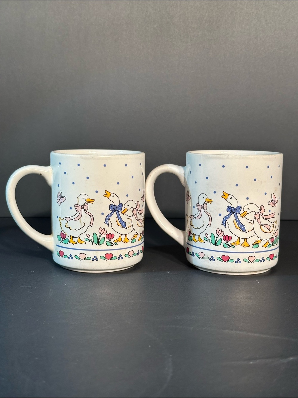 Set‎ Of 2 Vtg Granny Cottage Core Ribbon Geese Coffee Mugs Cups Taiwan 80s/90s